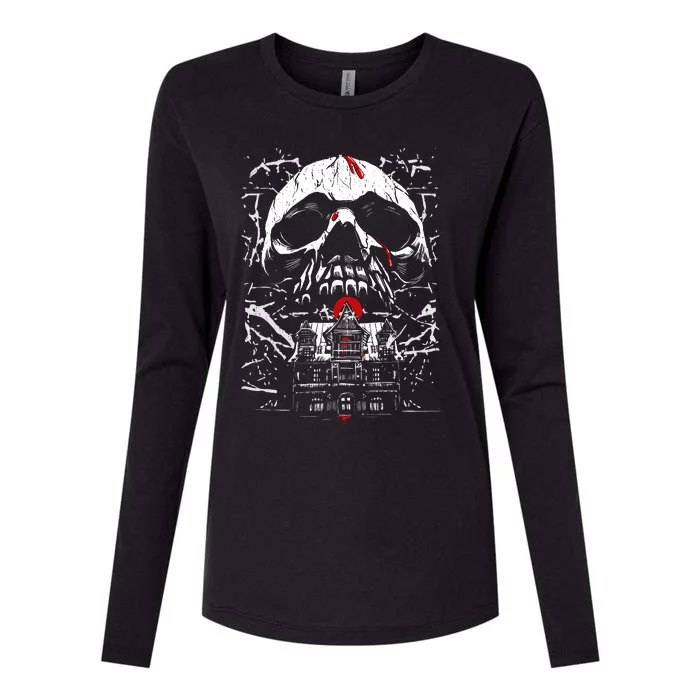 Haunted House Skull Womens Cotton Relaxed Long Sleeve T-Shirt