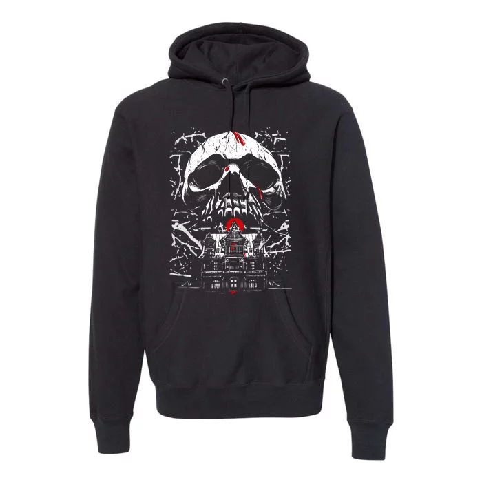 Haunted House Skull Premium Hoodie