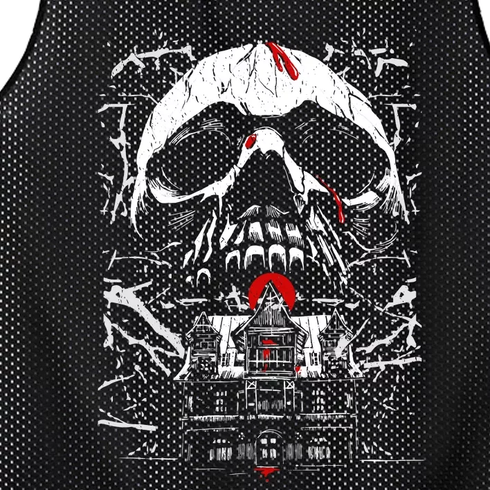 Haunted House Skull Mesh Reversible Basketball Jersey Tank