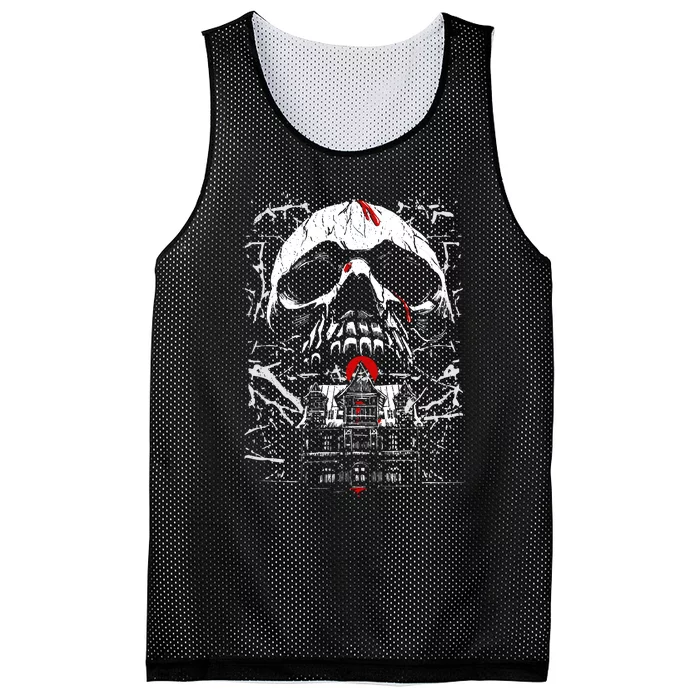 Haunted House Skull Mesh Reversible Basketball Jersey Tank