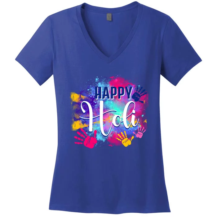 Happy Holi Spring Festival Colorful India Hindu Celebration Gift Women's V-Neck T-Shirt