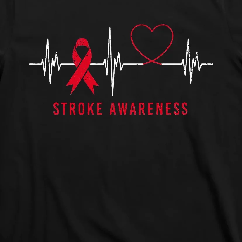 Heartbeat Heart Stroke Awareness Month Red Ribbon Support T-Shirt