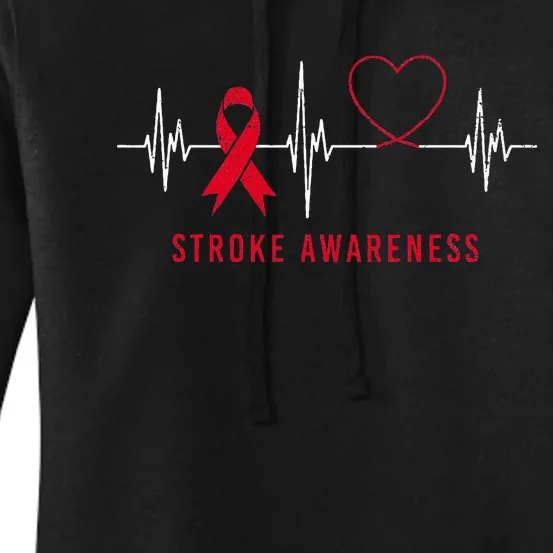 Heartbeat Heart Stroke Awareness Month Red Ribbon Support Women's Pullover Hoodie