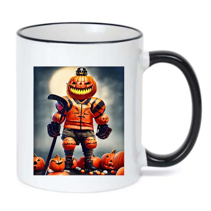 Halloween Hockey Season Pumpkin Player Black Color Changing Mug