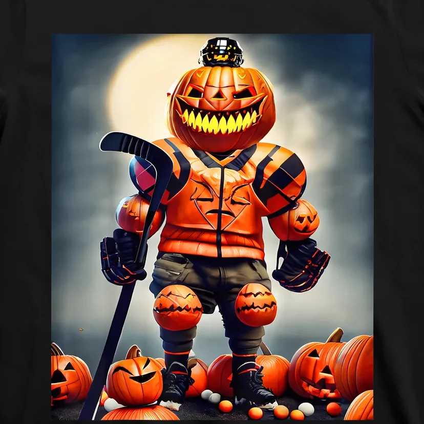 Halloween Hockey Season Pumpkin Player T-Shirt