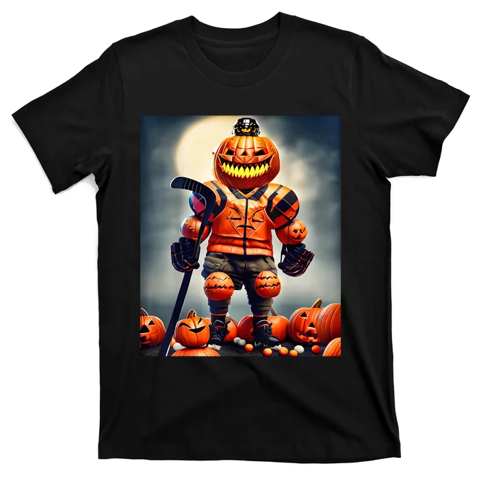 Halloween Hockey Season Pumpkin Player T-Shirt