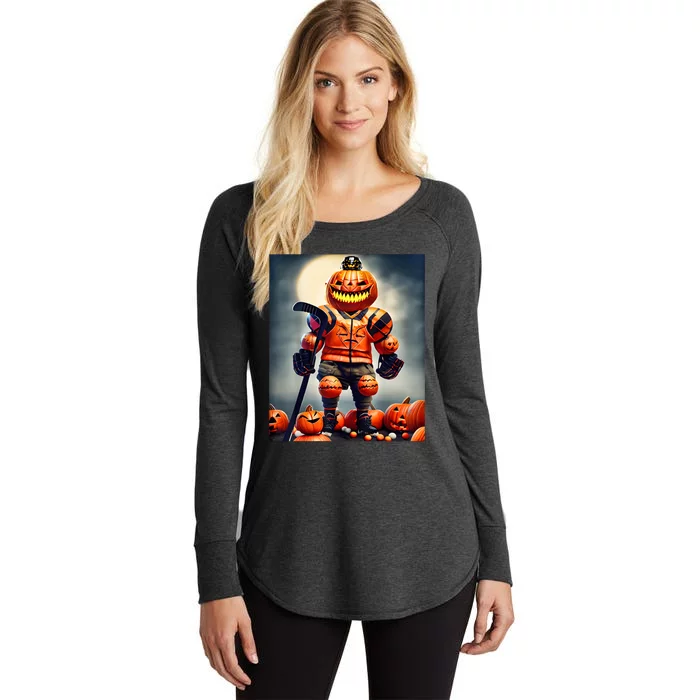 Halloween Hockey Season Pumpkin Player Women's Perfect Tri Tunic Long Sleeve Shirt