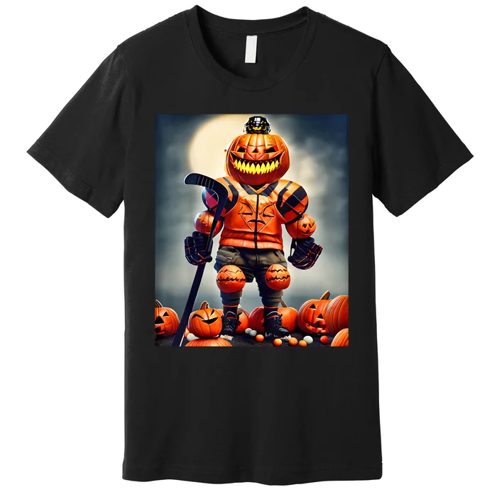 Halloween Hockey Season Pumpkin Player Premium T-Shirt