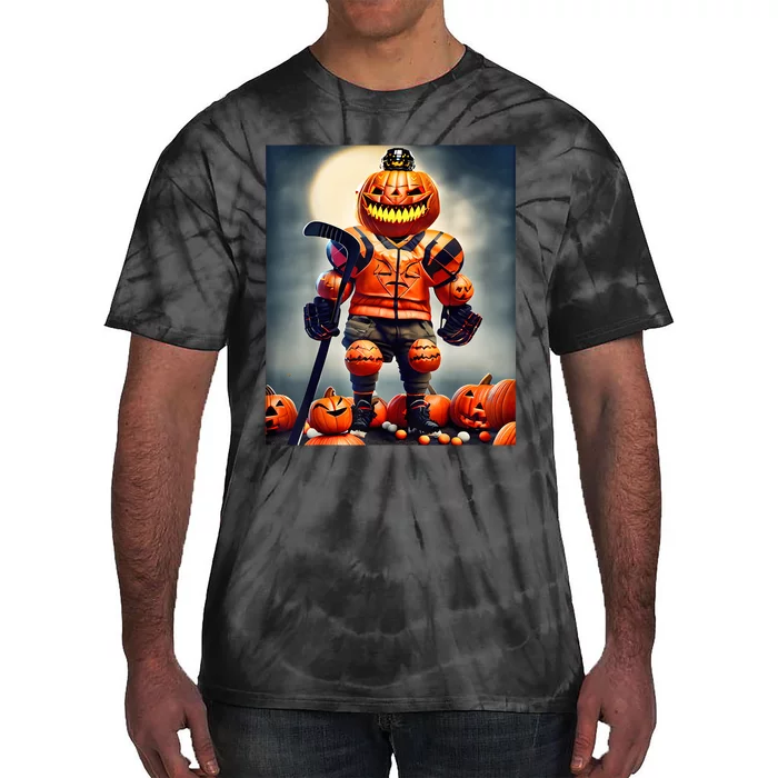 Halloween Hockey Season Pumpkin Player Tie-Dye T-Shirt