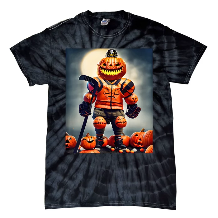 Halloween Hockey Season Pumpkin Player Tie-Dye T-Shirt