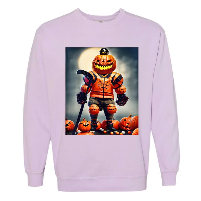 Halloween Hockey Season Pumpkin Player Garment-Dyed Sweatshirt