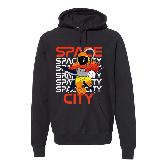 Htown Houston Space City Vintage Baseball Astronaut Premium Hoodie