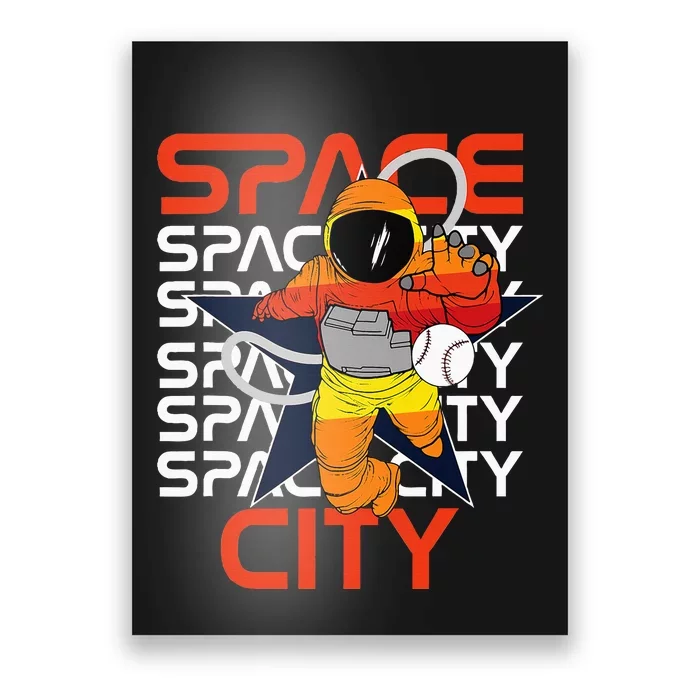 Htown Houston Space City Vintage Baseball Astronaut Poster