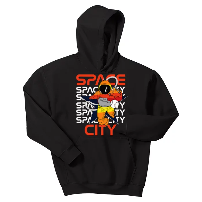 Htown Houston Space City Vintage Baseball Astronaut Kids Hoodie