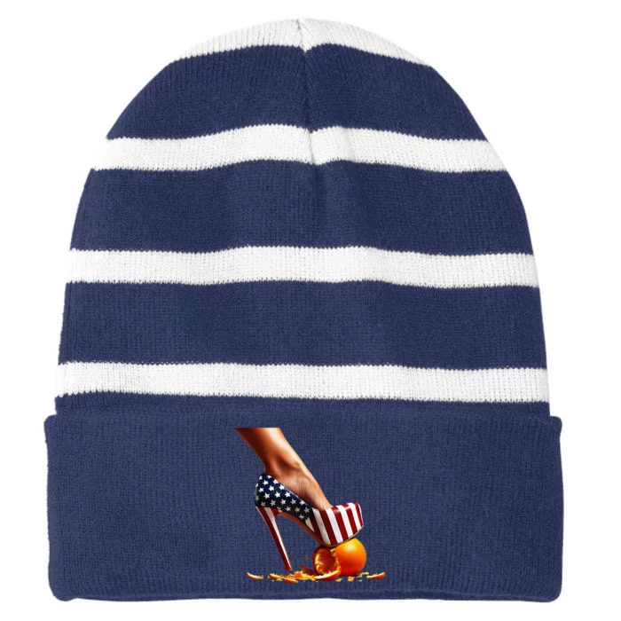 High Heels Squash Oranges; Kamala Harris Election Striped Beanie with Solid Band