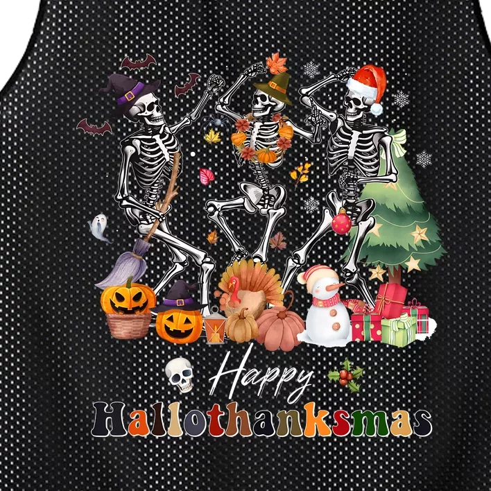 Happy Hallothanksmas Skeleton Halloween Thanksgiving Xmas Mesh Reversible Basketball Jersey Tank