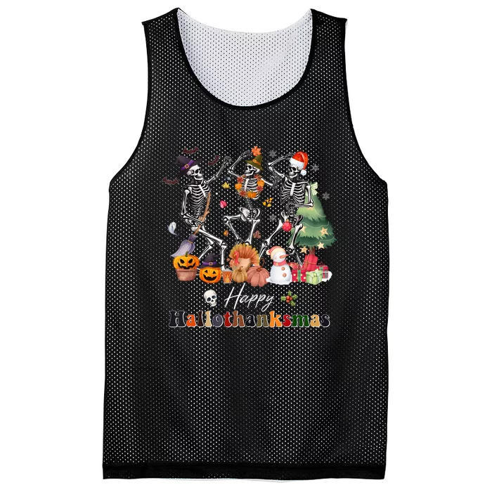 Happy Hallothanksmas Skeleton Halloween Thanksgiving Xmas Mesh Reversible Basketball Jersey Tank