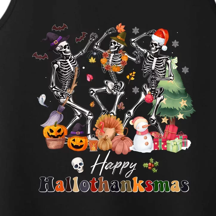 Happy Hallothanksmas Skeleton Halloween Thanksgiving Xmas Performance Tank