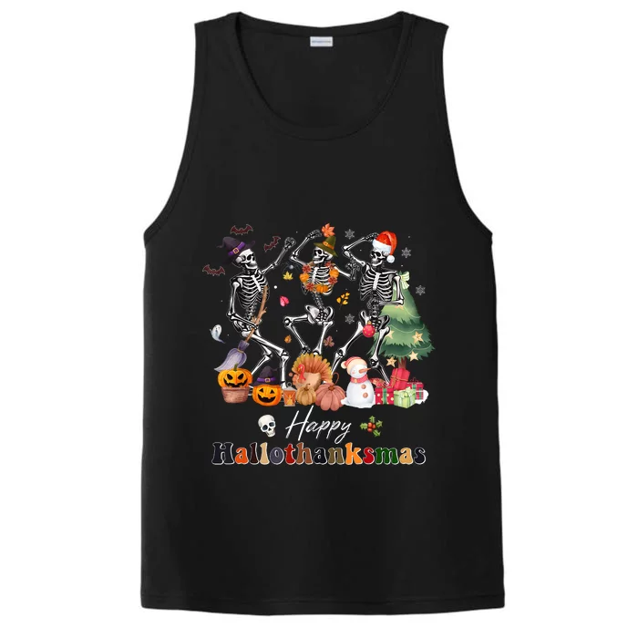 Happy Hallothanksmas Skeleton Halloween Thanksgiving Xmas Performance Tank