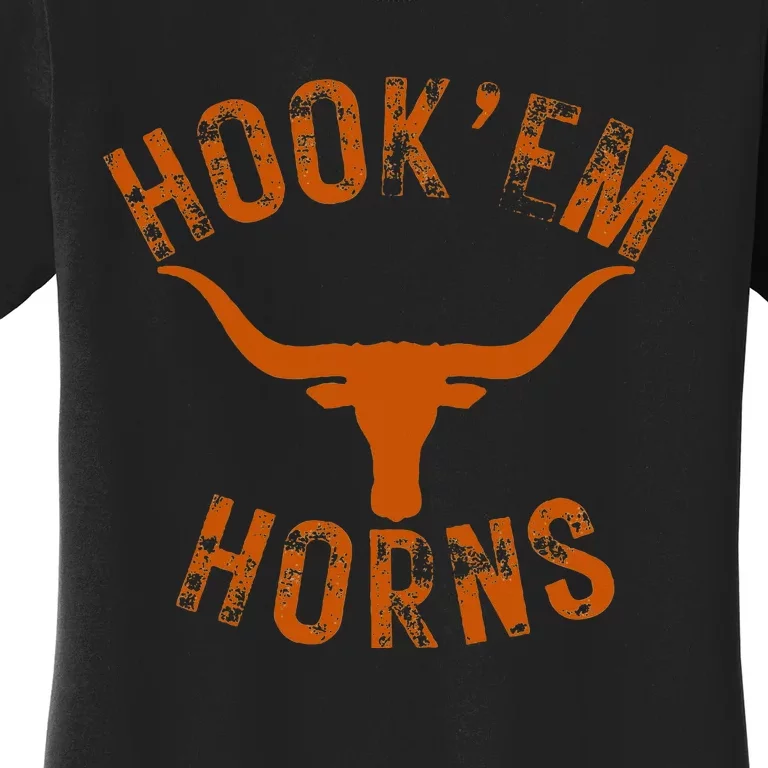 Hook'em Horns State of Texas Bull Head with Longhorns Design Women's T-Shirt