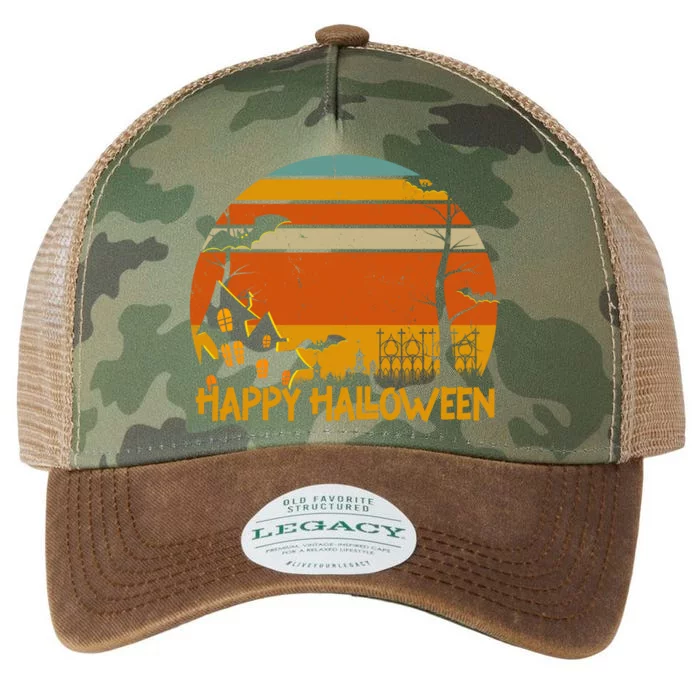 Happy Halloween Spooky Bats Vintage Sunset Legacy Tie Dye Trucker Hat