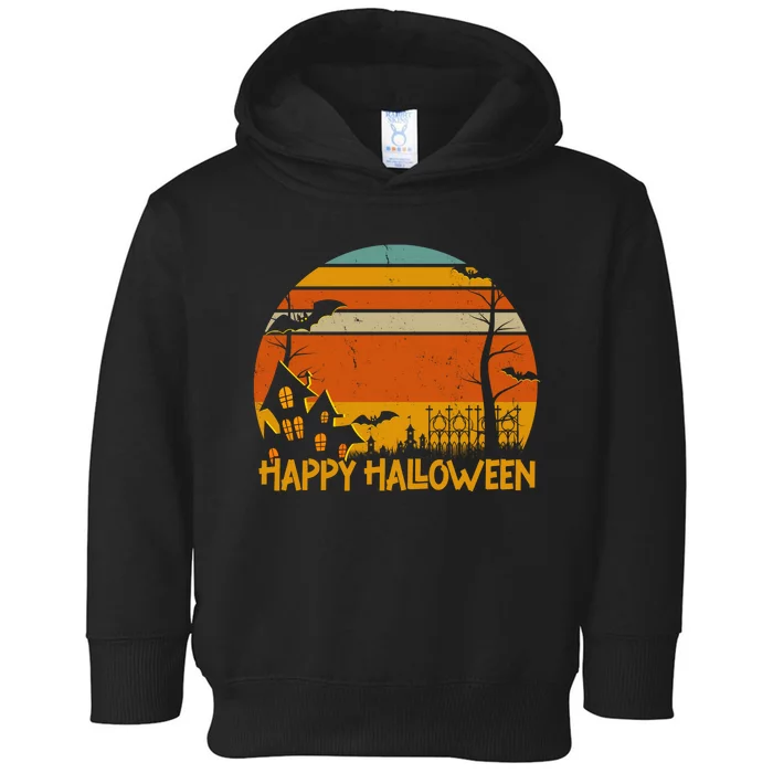 Happy Halloween Spooky Bats Vintage Sunset Toddler Hoodie