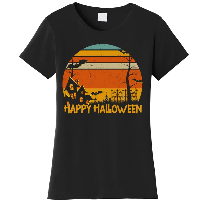 Happy Halloween Spooky Bats Vintage Sunset Women's T-Shirt