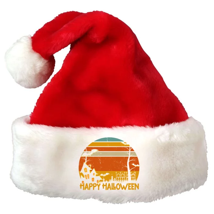 Happy Halloween Spooky Bats Vintage Sunset Premium Christmas Santa Hat