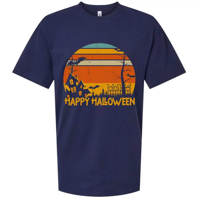 Happy Halloween Spooky Bats Vintage Sunset Sueded Cloud Jersey T-Shirt