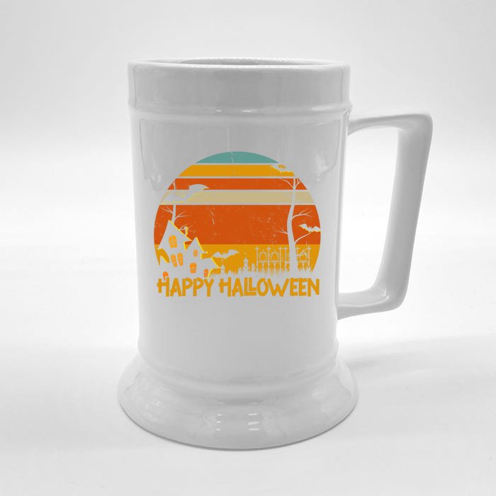 Happy Halloween Spooky Bats Vintage Sunset Front & Back Beer Stein