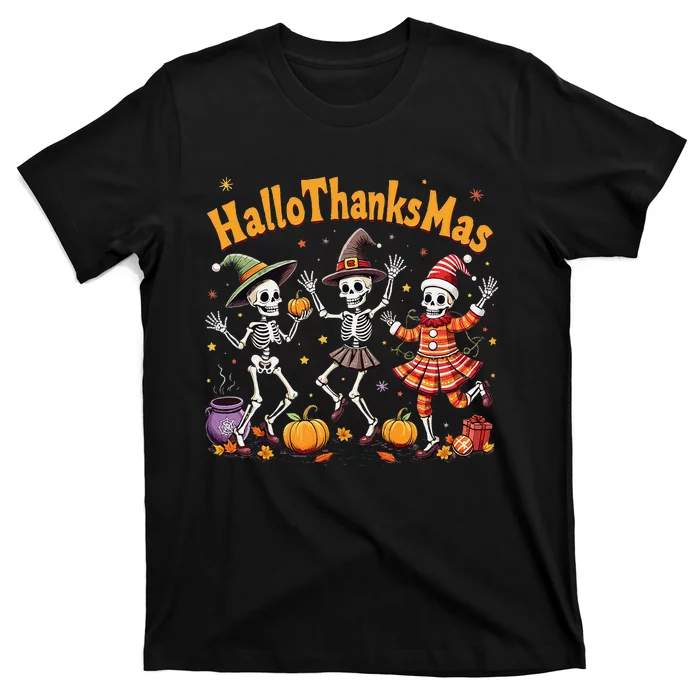 Happy Hallothanksmas Skeleton Dance Throw Pillows Halloween T-Shirt