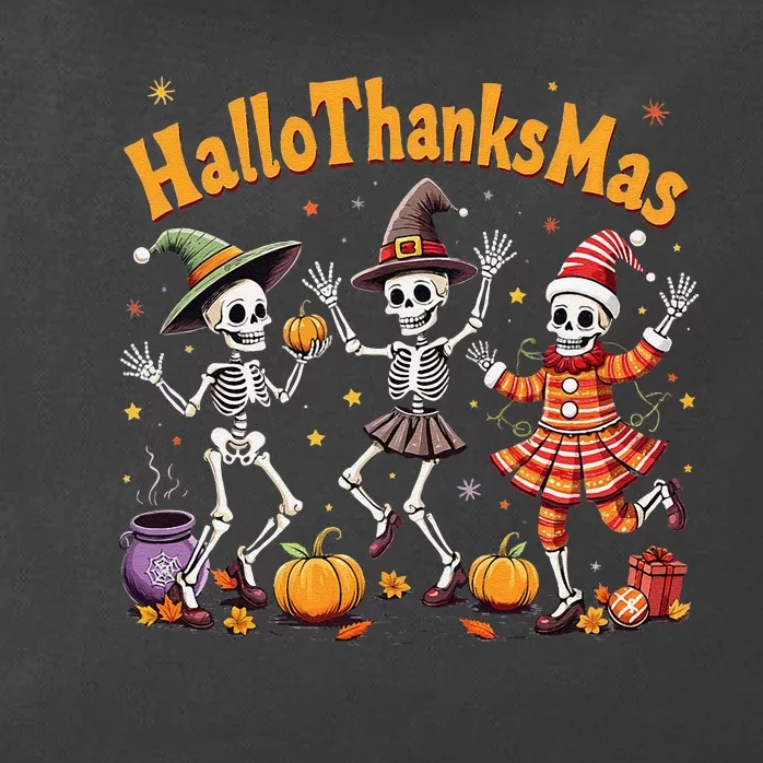 Happy Hallothanksmas Skeleton Dance Throw Pillows Halloween Zip Tote Bag