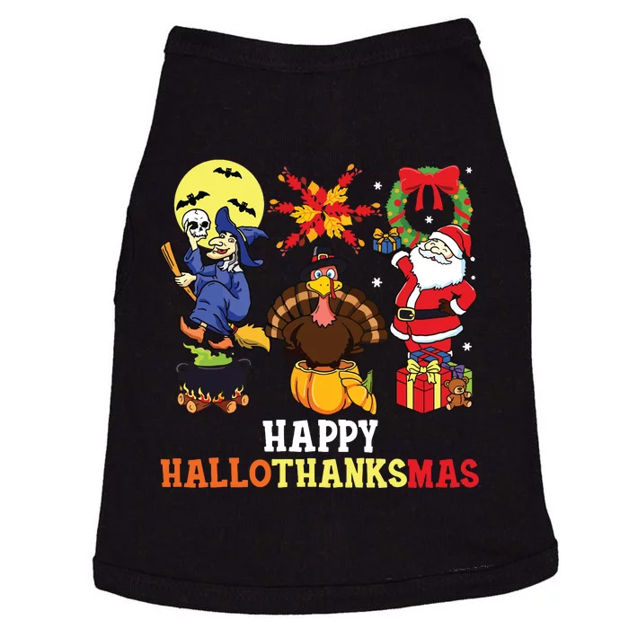 Happy Hallothanksmas Shirts Halloween Thanksgiving Christmas Doggie Tank