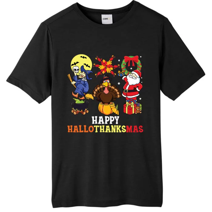 Happy Hallothanksmas Shirts Halloween Thanksgiving Christmas ChromaSoft Performance T-Shirt