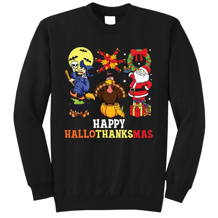 Happy Hallothanksmas Shirts Halloween Thanksgiving Christmas Tall Sweatshirt