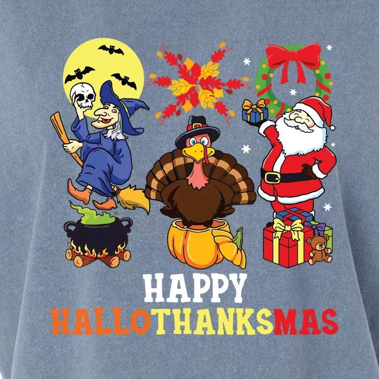 Happy Hallothanksmas Shirts Halloween Thanksgiving Christmas Garment-Dyed Women's Muscle Tee