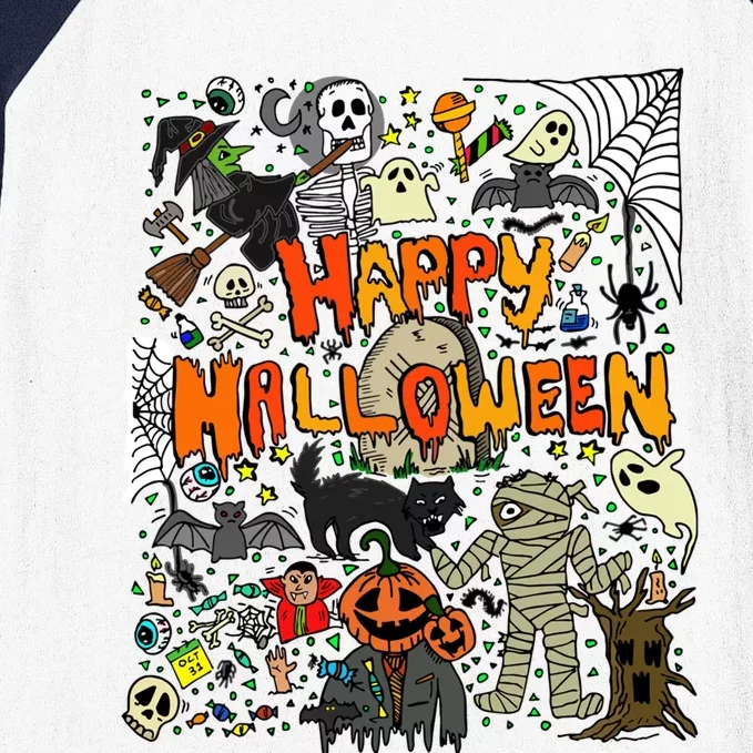 Happy Halloween Scary Retro Gift Baseball Sleeve Shirt