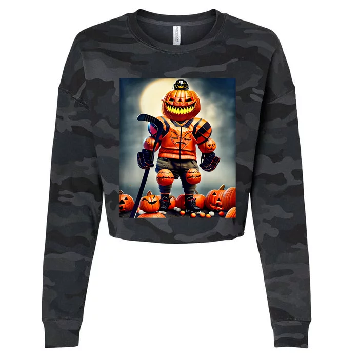 Halloween Hockey Season Pumpkin Player Cropped Pullover Crew