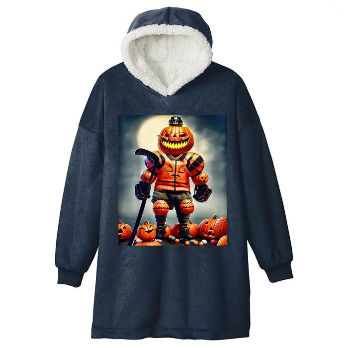 Halloween Hockey Season Pumpkin Player Hooded Wearable Blanket