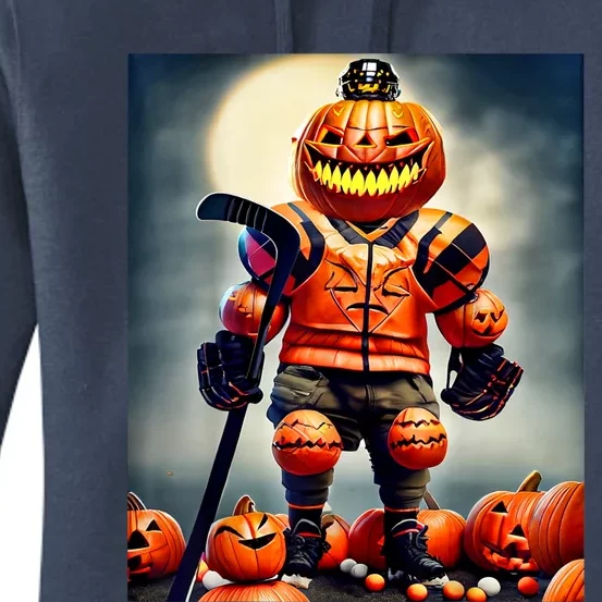 Halloween Hockey Season Pumpkin Player Women's Pullover Hoodie