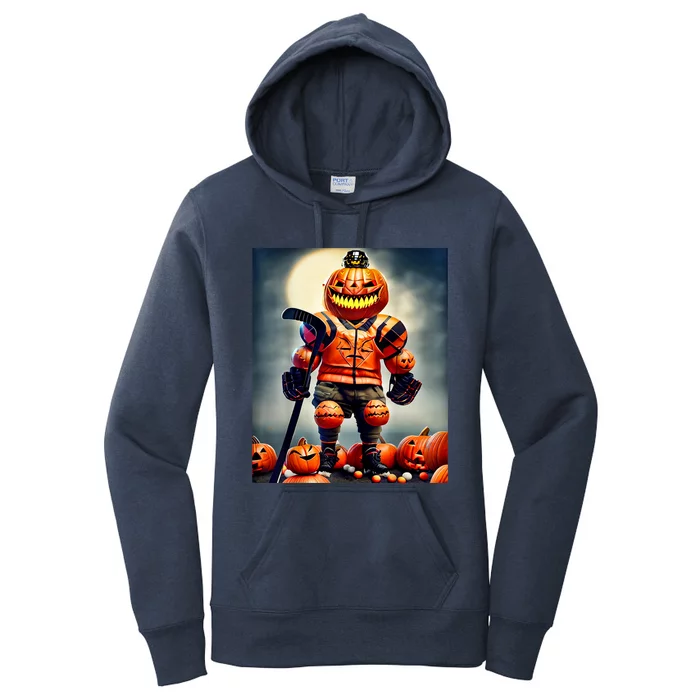 Halloween Hockey Season Pumpkin Player Women's Pullover Hoodie