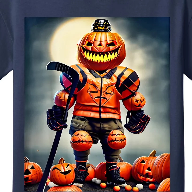 Halloween Hockey Season Pumpkin Player Kids T-Shirt