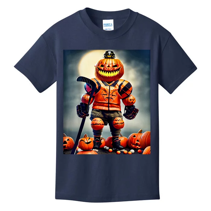 Halloween Hockey Season Pumpkin Player Kids T-Shirt