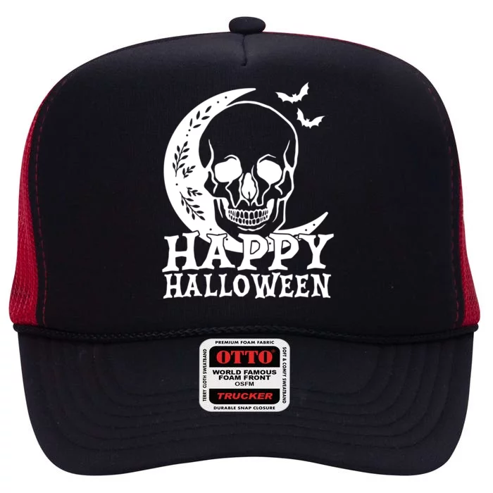 Happy Halloween Skull Moon Spooky High Crown Mesh Trucker Hat