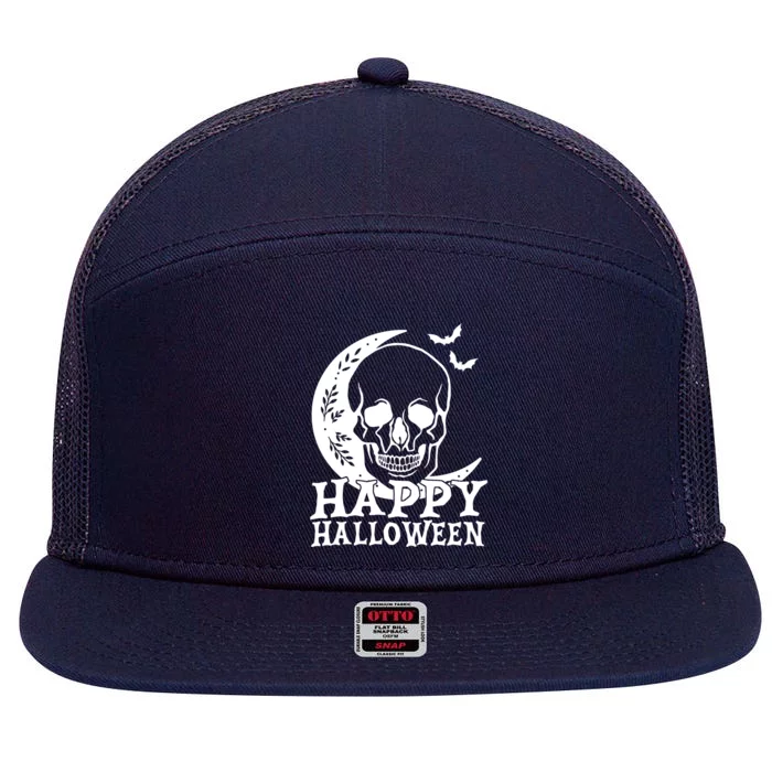 Happy Halloween Skull Moon Spooky 7 Panel Mesh Trucker Snapback Hat