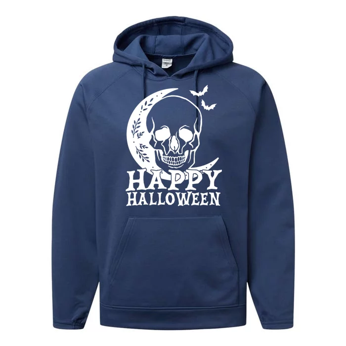 Happy Halloween Skull Moon Spooky Performance Fleece Hoodie