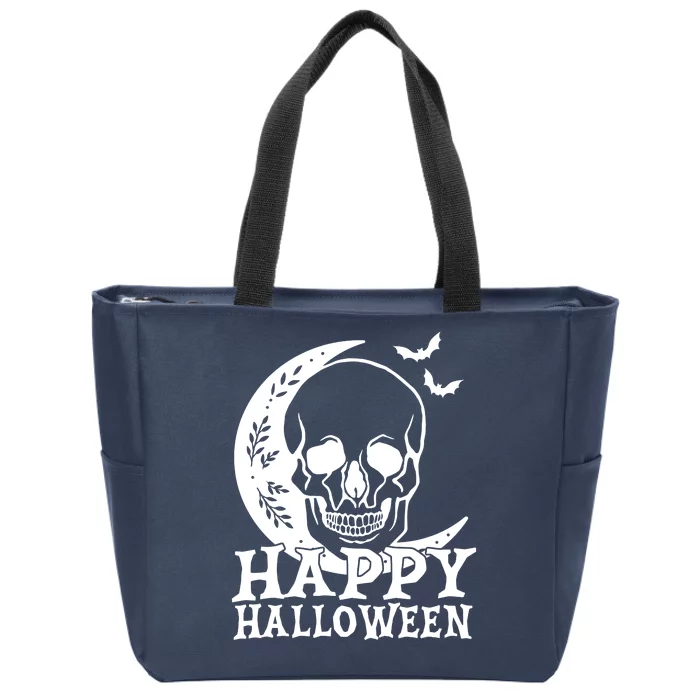 Happy Halloween Skull Moon Spooky Zip Tote Bag