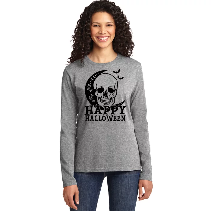 Happy Halloween Skull Moon Spooky Ladies Long Sleeve Shirt