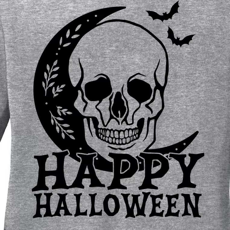 Happy Halloween Skull Moon Spooky Ladies Long Sleeve Shirt