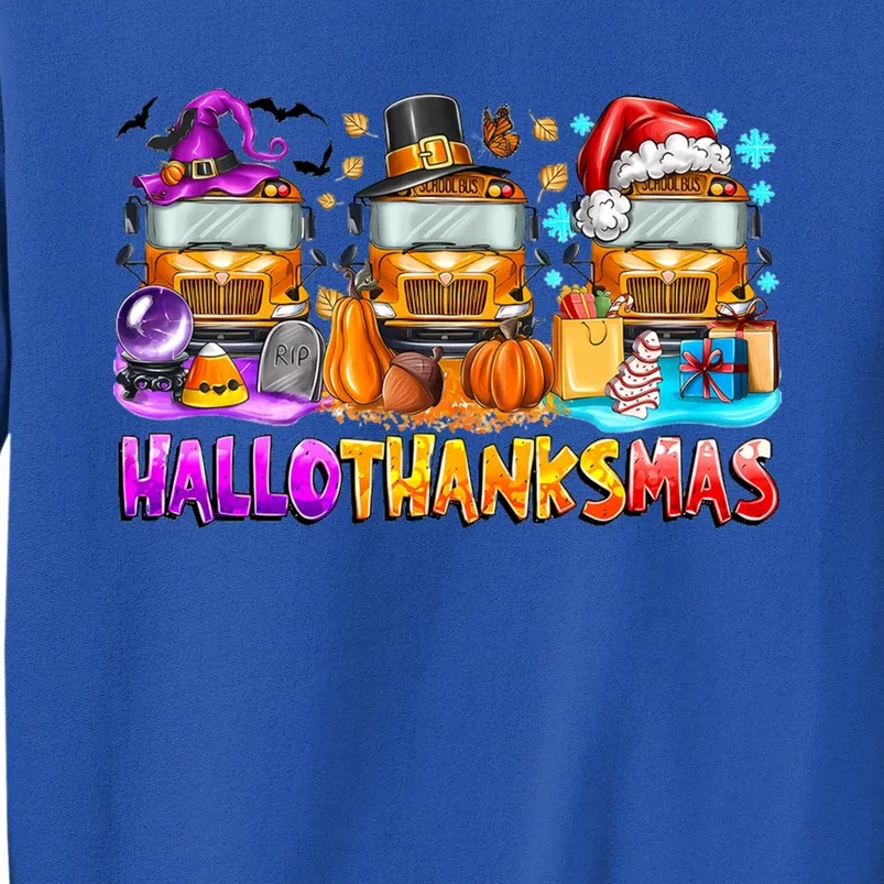 Happt Hallothanksmas School Bus Halloween Merry Christmas Tall Sweatshirt